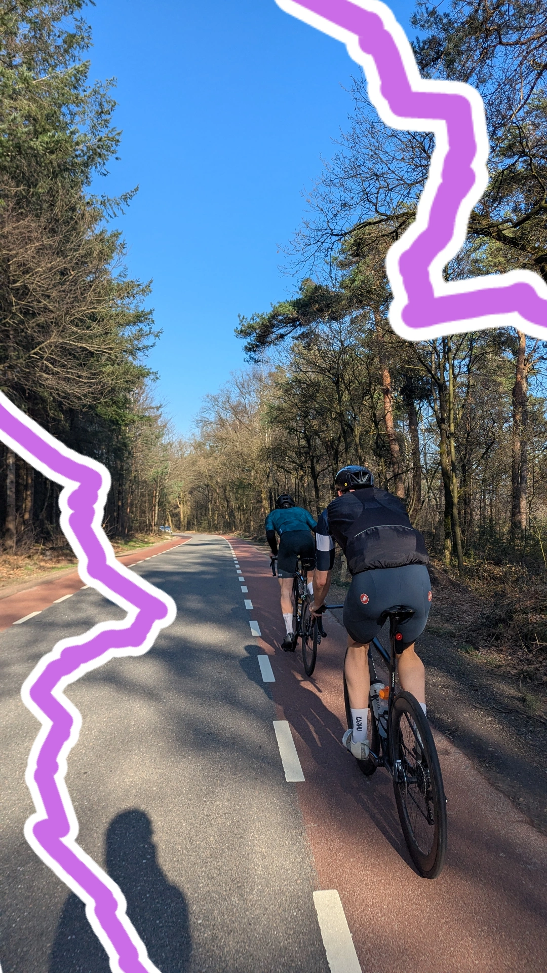 Creative cycling route overlay on photo - route following road