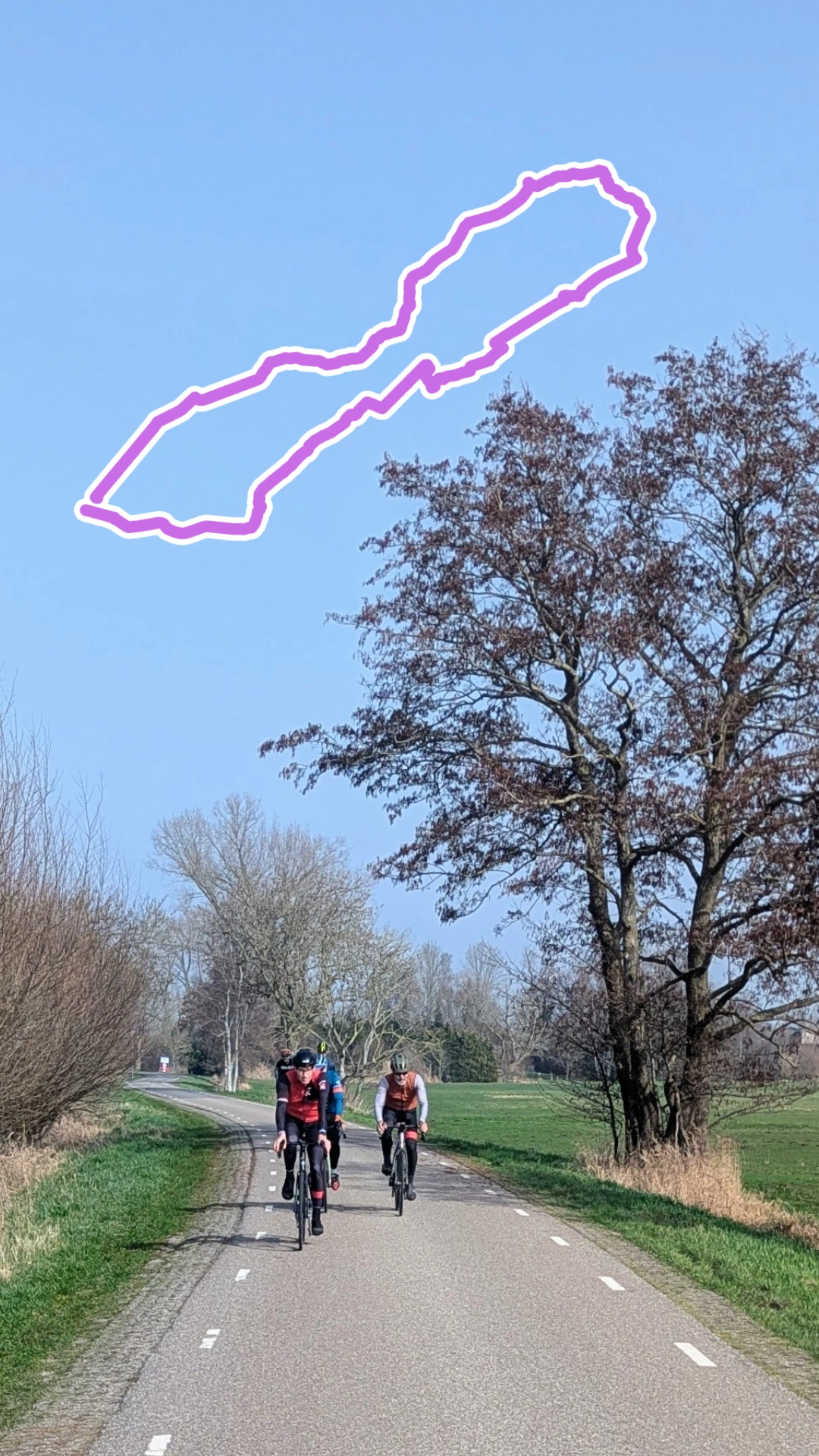 Cycling route overlay on photo - loop route in sky